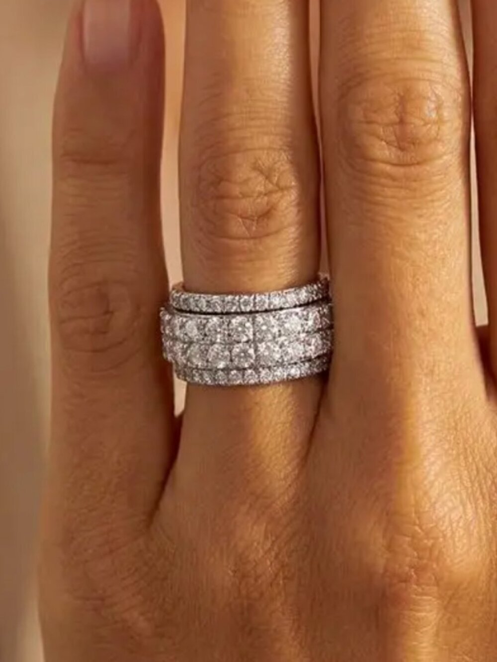 NEW 18k White Gold Diamond Eternity Ring Band Band Thick Wide Ring